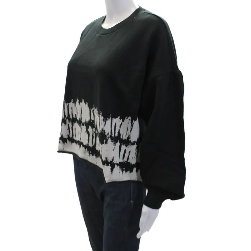 Z Supply Womens Cotton Printed Crew Neck Pullover Sweatshirt Black Size Medium